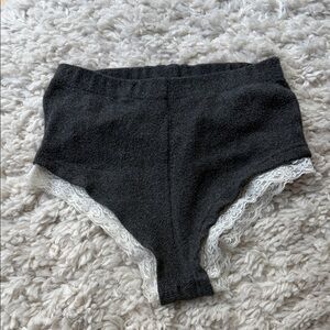 PrettyLittleThing Black Knit Shorts with Cream Lace Trim